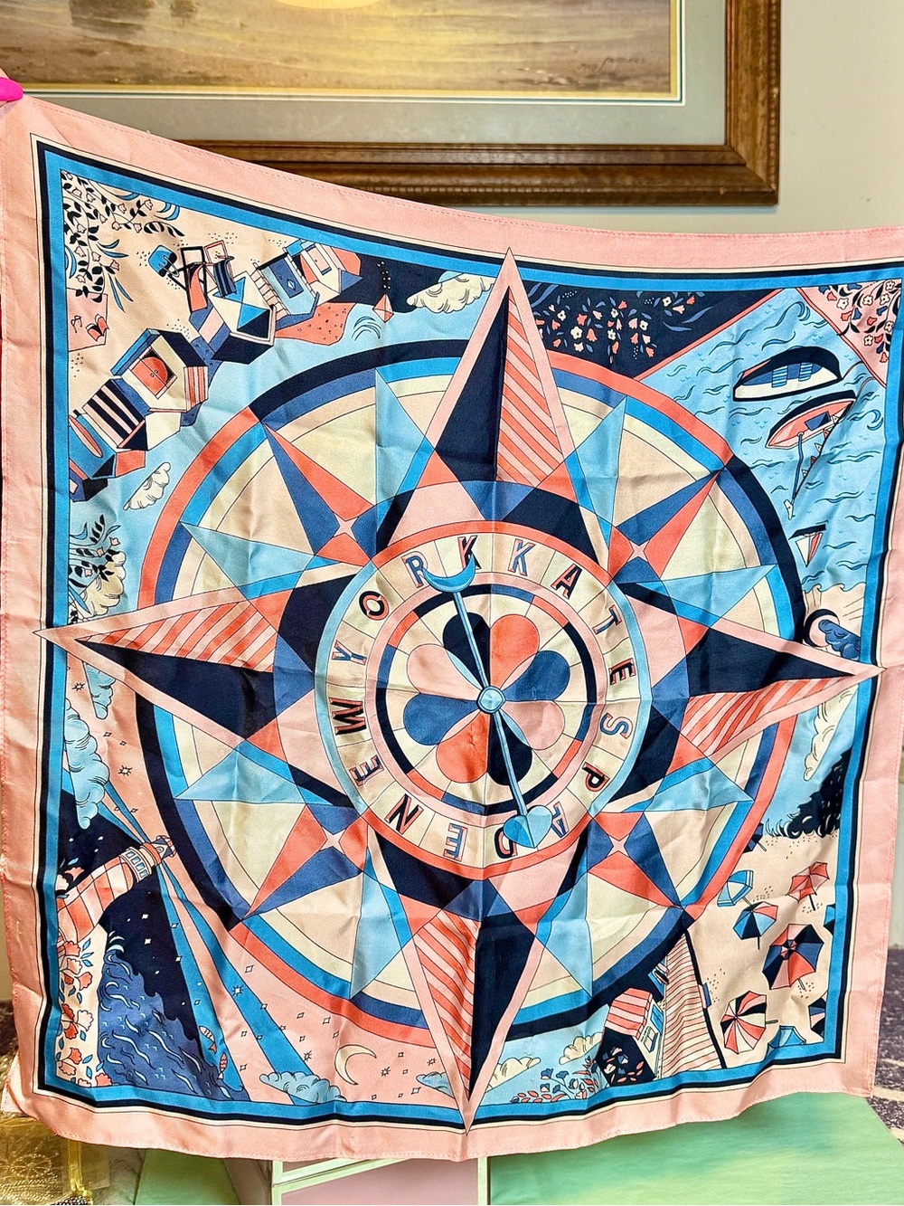 Kate Spade Silk Nautical/Coastal Blue & Pink Scarf